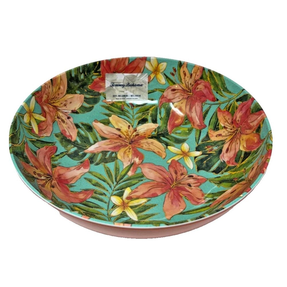Tommy Bahama 12" Wide Large Serving Melamine Bowl Hibiscus Tropical Flowers